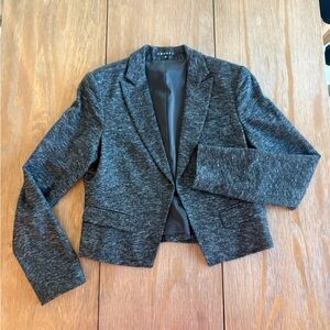 Theory Black and White Tweed Open-Front Blazer